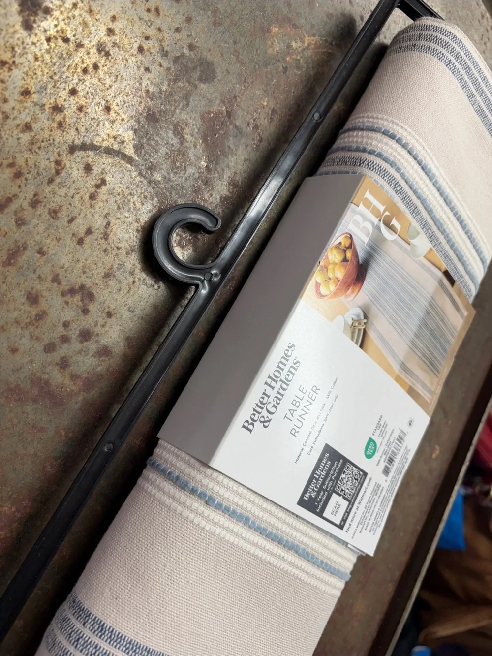 Better Homes & Gardens “Blue Silver” Cotton Table Runner - Evelyn Stripe. 14x90